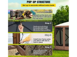 Tenda SucceBuy Tenda de Jardim Gazebo, Abrigo de Campismo Dobrável de 305 x 305 Cm com 6 Lados, Janelas de Rede, Bolsa de Transporte Portátil e Estacas de Chão