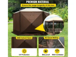 Tenda SucceBuy Tenda de Jardim Gazebo, Abrigo de Campismo Dobrável de 305 x 305 Cm com 6 Lados, Janelas de Rede, Bolsa de Transporte Portátil e Estacas de Chão