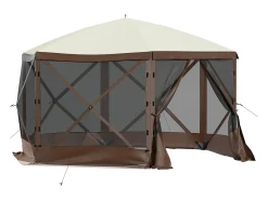 Tenda SucceBuy Tenda de Jardim Gazebo, Abrigo de Campismo Dobrável de 305 x 305 Cm com 6 Lados, Janelas de Rede, Bolsa de Transporte Portátil e Estacas de Chão