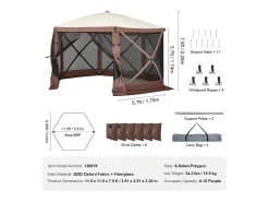 Tenda SucceBuy Tenda Gazebo Pop-Up, Abrigo Solar de 6 Lados com Painéis de Privacidade Amovíveis e Janelas de Malha, 350,5 x 350,5 Cm