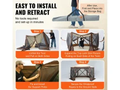 Tenda SucceBuy Tenda Gazebo Pop-Up, Abrigo Solar de 6 Lados com Painéis de Privacidade Amovíveis e Janelas de Malha, 350,5 x 350,5 Cm