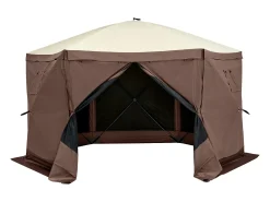 Tenda SucceBuy Tenda Gazebo Pop-Up, Abrigo Solar de 6 Lados com Painéis de Privacidade Amovíveis e Janelas de Malha, 350,5 x 350,5 Cm