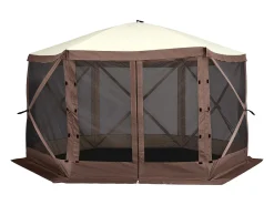 Tenda SucceBuy Tenda Gazebo Pop-Up, Abrigo Solar de 6 Lados com Painéis de Privacidade Amovíveis e Janelas de Malha, 350,5 x 350,5 Cm
