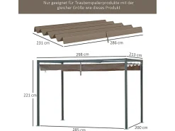 Teto de substituição para pergola 2.85 x 2m, lona de reposição, UV30 + proteção, com 8 furos de drenagem de chuva - Marrom