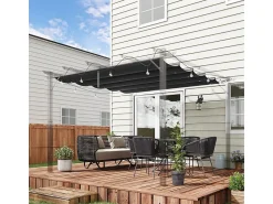 Teto de substituição para pergola 3x3m, lona de reposição, com 10 furos de drenagem de chuva, poliéster 180 g/m² - Cinza