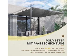 Teto de substituição para pergola 3x3m, lona de reposição, com 10 furos de drenagem de chuva, poliéster 180 g/m² - Cinza