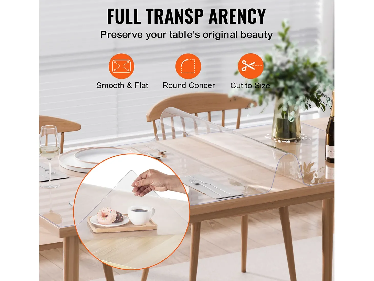 Toalha de Mesa Transparente SucceBuy Protetor de Mesa em PVC, 91 x 137 cm, Base de Mesa em Plástico Transparente, 1,5 mm de Espessura