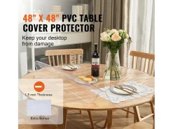 Toalha de Mesa Transparente SucceBuy Protetor de Mesa em PVC, Capa Redonda de Plástico Transparente de 123 cm, 1,5 mm de Espessura