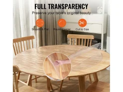 Toalha de Mesa Transparente SucceBuy Protetor de Mesa em PVC, Capa Redonda de Plástico Transparente de 123 cm, 1,5 mm de Espessura
