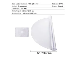 Toalha de Mesa Transparente SucceBuy Protetor de Mesa em PVC, Capa Redonda de Plástico Transparente de 106 cm, 2 mm de Espessura