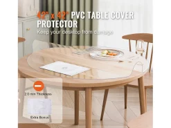 Toalha de Mesa Transparente SucceBuy Protetor de Mesa em PVC, Capa Redonda de Plástico Transparente de 106 cm, 2 mm de Espessura