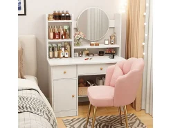 TOCADOR COM ESPELHO E GAVETAS BRANCO MAQUIAGEM GLAMOUR ESCANDINVÁBIO 100 CM