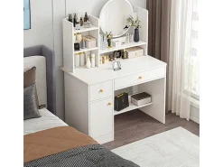 TOCADOR COM ESPELHO E GAVETAS BRANCO MAQUIAGEM GLAMOUR ESCANDINVÁBIO 100 CM