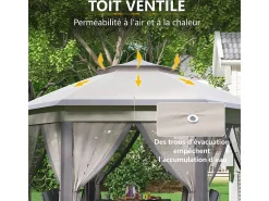 Toldo de Jardim Portátil 4x4m - Gazebo pop-up - 2 telhados hexagonais - 6 portas com zíper - Bege