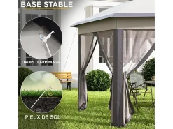 Toldo de Jardim Portátil 4x4m - Gazebo pop-up - 2 telhados hexagonais - 6 portas com zíper - Bege