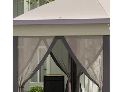 Toldo de Jardim Portátil 4x4m - Gazebo pop-up - 2 telhados hexagonais - 6 portas com zíper - Bege