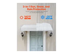 8.toldo de Porta de Entrada SucceBuy, 152,4x106,6 cm, Marquise de Porta Exterior de Alumínio, Abrigo de Proteção Contra Chuva, Neve, Sol, para Balcons