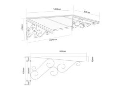 Toldo de porta em alumínio C140 x L80 cm inclinado AMBAN