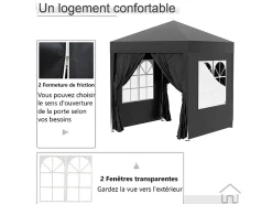 Toldo Dobrável 4 m² - 2 janelas, 4 lados - Aço e tecido Oxford - 2 portas com zíper