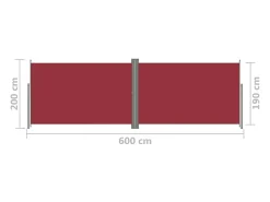 Toldo lateral retrátil/tela de privacidade para pátio jardim terraço varanda 200 x 600 cm vermelho 02_0007472