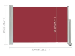 Toldo lateral retrátil/tela de privacidade para pátio jardim terraço varanda 60 x 300 cm vermelho 02_0007393