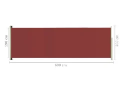 Toldo lateral retrátil/tela de privacidade para pátio jardim terraço varanda 200 x 600 cm vermelho 02_0007367