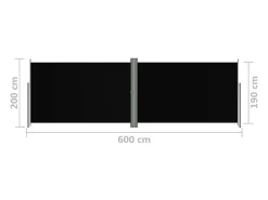 Toldo lateral retrátil/tela de privacidade para pátio jardim terraço varanda 200 x 600 cm preto 02_0007446