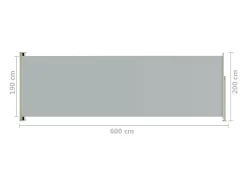 Toldo lateral retrátil/tela de privacidade para pátio jardim terraço varanda 200 x 600 cm cinza 02_0007365