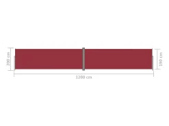Toldo lateral retrátil/tela de privacidade para pátio jardim terraço varanda 200 x 1200 cm vermelho 02_0007471