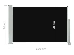 Toldo lateral retrátil/tela de privacidade para pátio jardim terraço varanda 60 x 300 cm preto 02_0007392