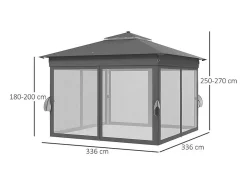 Toldo Portátil 3x3m, Pop-up, com LED solar, 4 cortinas, telhado duplo, altura ajustável, bolsa de transporte com rodas
