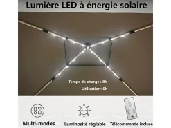 Toldo Portátil 3x3m, Pop-up, com LED solar, 4 cortinas, telhado duplo, altura ajustável, bolsa de transporte com rodas
