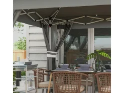 Toldo Portátil 3x3m, Pop-up, com LED solar, 4 cortinas, telhado duplo, altura ajustável, bolsa de transporte com rodas