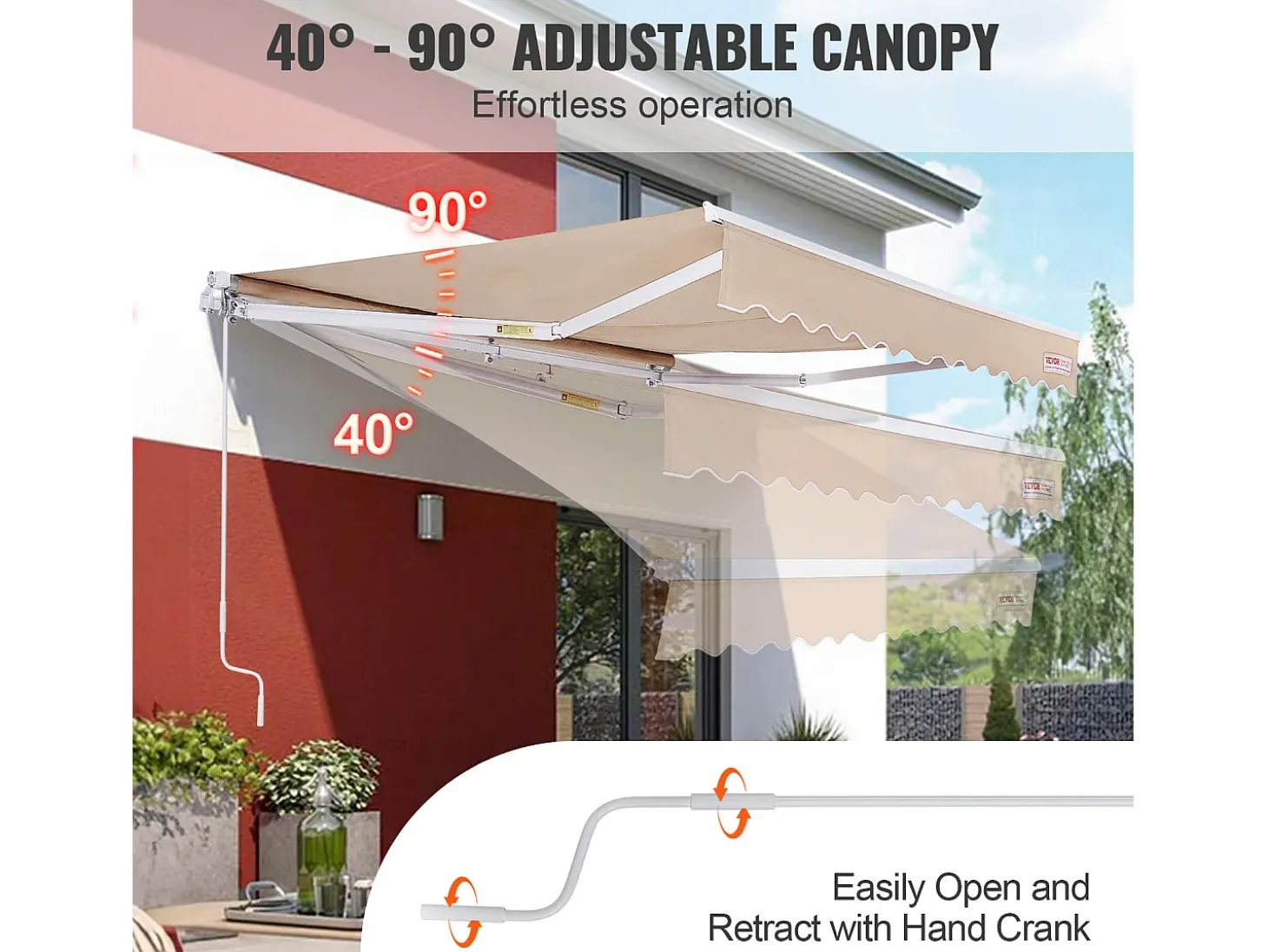 Toldo Retrátil Manual Para Terraço SucceBuy 243,84 x 213,36 cm Cobertura De Sombra Com Manivela