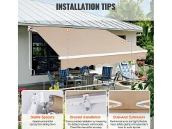 Toldo Retrátil Manual Para Terraço SucceBuy 243,84 x 213,36 cm Cobertura De Sombra Com Manivela
