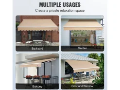 Toldo Retrátil Manual Para Terraço SucceBuy 243,84 x 213,36 cm Cobertura De Sombra Com Manivela