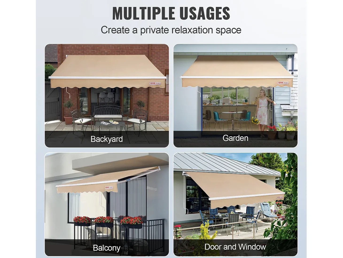 Toldo Retrátil Manual Para Terraço SucceBuy 243,84 x 213,36 cm Cobertura De Sombra Com Manivela