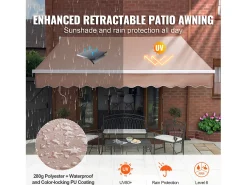 Toldo Retrátil Manual SucceBuy para Pátio, 305 x 244 CM, Toldo Retrátil para Pátio, Abrigo Solar com Manivela