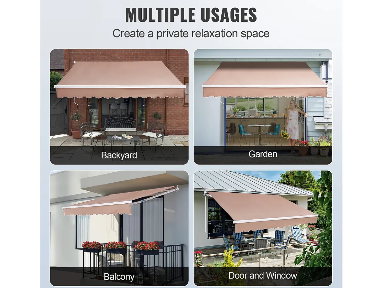 Toldo Retrátil Manual SucceBuy para Pátio, 305 x 244 CM, Toldo Retrátil para Pátio, Abrigo Solar com Manivela