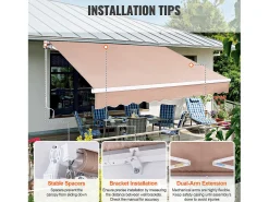 Toldo Retrátil Manual SucceBuy para Pátio, 366 x 305 CM, Toldo Retrátil para Pátio, Abrigo Solar com Manivela