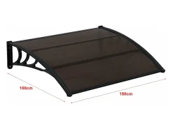 Toldo/cobertura para porta de entrada em alumínio policarbonato ABS resistente às intempéries 150 x 100 cm preto/marrom 03_0004669