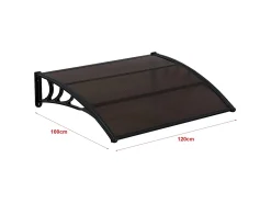 Toldo/cobertura para porta de entrada em alumínio policarbonato ABS resistente às intempéries 120 x 100 cm preto/marrom 03_0004666