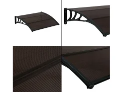 Toldo/cobertura para porta de entrada em alumínio policarbonato ABS resistente às intempéries 120 x 100 cm preto/marrom 03_0004666