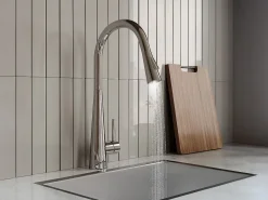 Torneira de cozinha com flexível extraível em aço inoxidável cromado - RONA