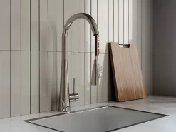Torneira de cozinha com flexível extraível em aço inoxidável cromado - RONA