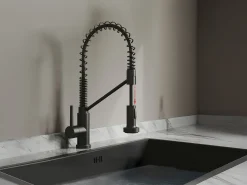 Torneira de cozinha com flexível extraível em aço inoxidável preto fosco - ROFLEX