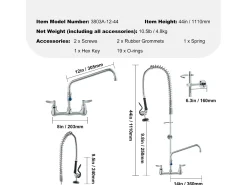 Torneira de Cozinha, SucceBuy Torneira de Parede Comercial - Com Pulverizador de Pré-Enxágue, 111.8 cm