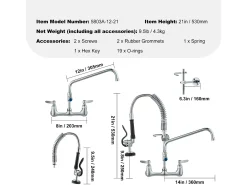 Torneira de Cozinha, SucceBuy Torneira de Parede Comercial - Com Pulverizador de Pré-Enxágue, 53.3 cm