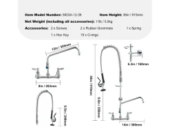 Torneira de Cozinha, SucceBuy Torneira de Pia de Cozinha Comercial de Parede - Com Pulverizador de Pré-Enxaguamento, 91 cm