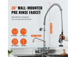 Torneira de Cozinha, SucceBuy Torneira de Pia de Cozinha Comercial de Parede - Com Pulverizador de Pré-Enxaguamento, 91 cm